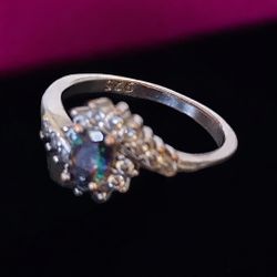 Mystic Topaz With Diamonds Sterling Silver Ring