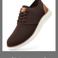 VILOCY Men's Fashion Dress Sneakers Casual Walking Shoes Business Oxfords Comfortable Breathable Lightweight Tennis Zapatos Para Hombre Brown,US9 