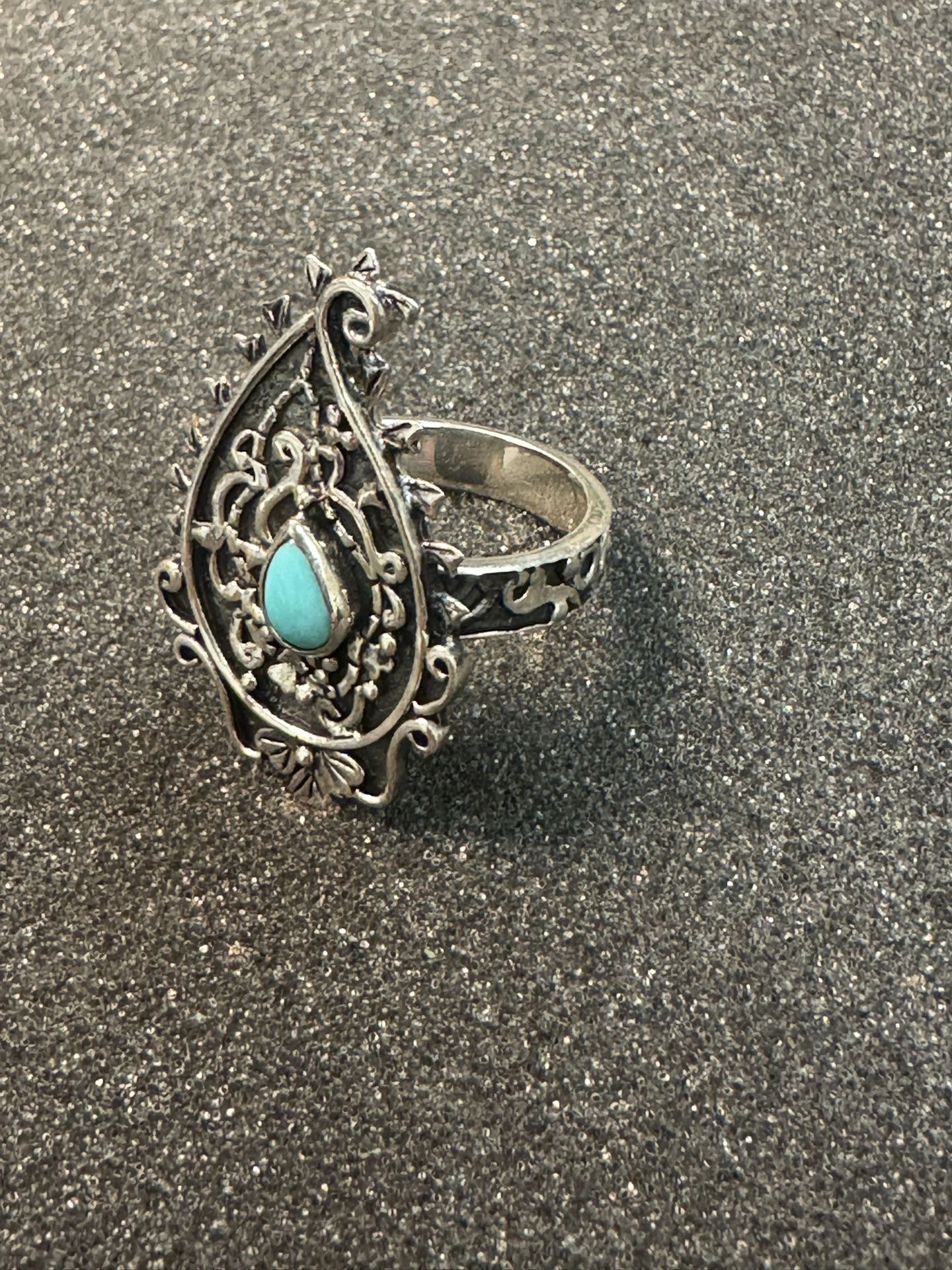 Sterling Silver Turquoise Statement Ring – Size 8 – Ornate Filigree Design – $45 OBO SE Portland)