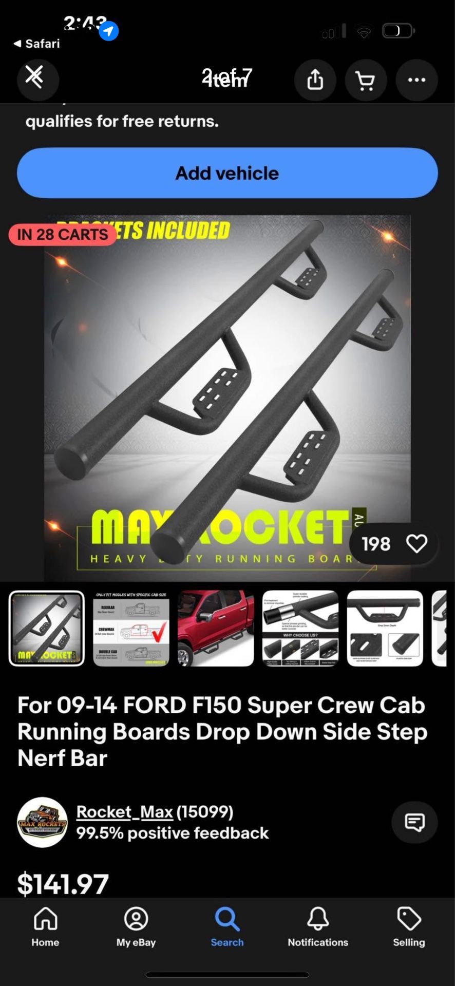 2009-2014 FORD F150 Super Crew Cab Running Boards Drop Down Side Step Nerf Bar