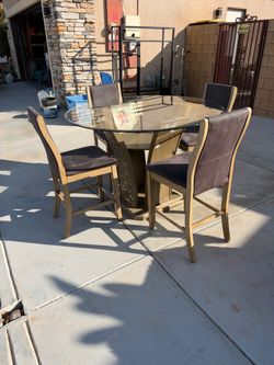 Round Glass Top Counter Height Dining Set with 4 Chairs - Fair Condition