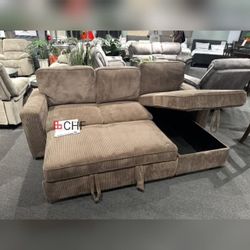 L Shaped Design Corduroy Reversible Sectional Sleeper  Sofa With Storage Chaise  And Pull Out Bed 