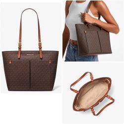 Michael Kors Jet Set Travel Medium Double Pocket Shoulder Tote/Bag Brown New