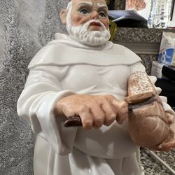 Algora Porcelain Religious Monk Slicing a Loaf of Bread Statue, Spain