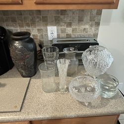 Lot Of 8 Decorative Glass And Ceram Candy Dishes  And Vases