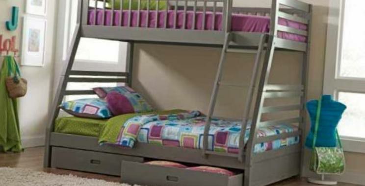 BUNK BEDS Twin Over Full Bunk Bed In Grey FREE MATTRESSES