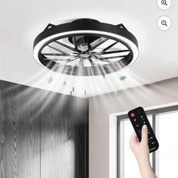 Conciseer Low Profile Black 20 Inch Ceiling Fan with Light and Remote for Bedroom Living Room, 36W 3CCT Dimmable, 7 Blades 6 Speed Reversible Quiet DC