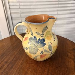 VTG Italian Pottery Leaf Tuscan Pitcher Jug Vase Hand-painted Ceramiche Alfa Italy