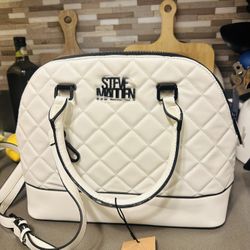 Women's White and Black Steve Madden Large Brelli Quilted Smooth Tote Bag 