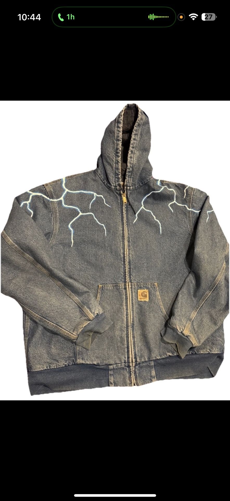 Vtg Carhartt Blanket Lined Blue Denim Hooded Jacket JB2198 2x Tall Distressed