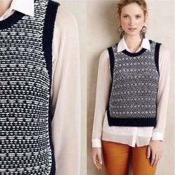 Anthropologie Moth Navy/White Chunky Knit Sweater Vest Size M