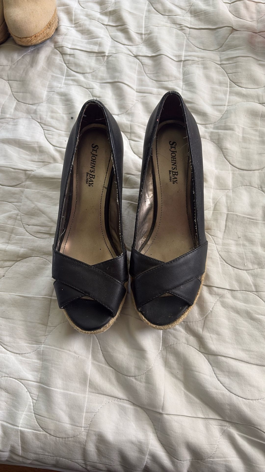Used Open Toe Black Wedges