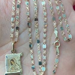 Cadena De 3 Oros De 14 Kt 20 “ 💕virgencita De Guadalupe 