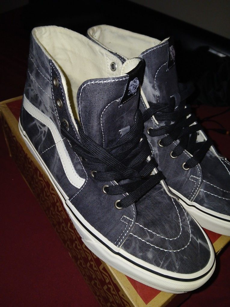 VANS - MENS / WOMENS - DENIM DESTROY SK8-HI TAPERED - BLACK / MARSHMALLOW