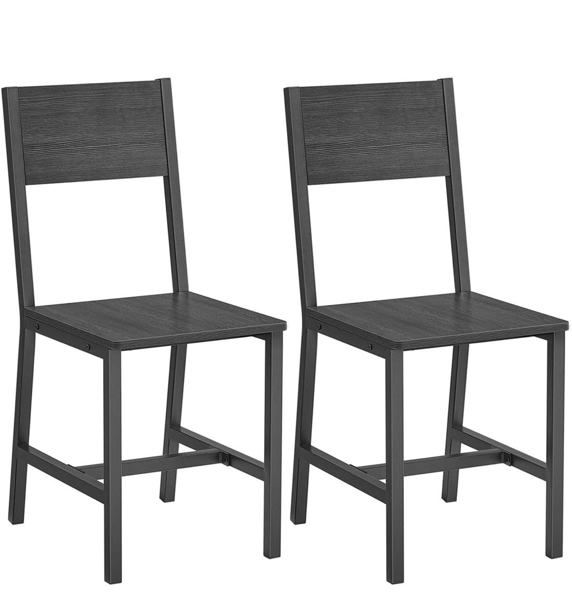 VASAGLE Dining Chair Rustic Wood Chairs with Metal Steel Frame Set of 2 - Charcoal Black