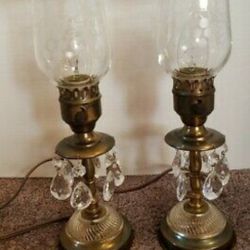 Vintage Pair Of Brass Crystal Base Electric