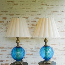 MCM Rare Blue Carl Falkenstein Globe Table Lamp/Light