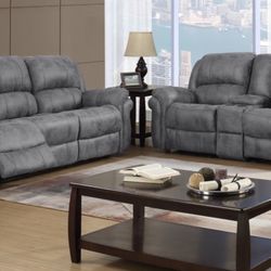 Gray Saddle Reclining Sofa And Loveseat! 
