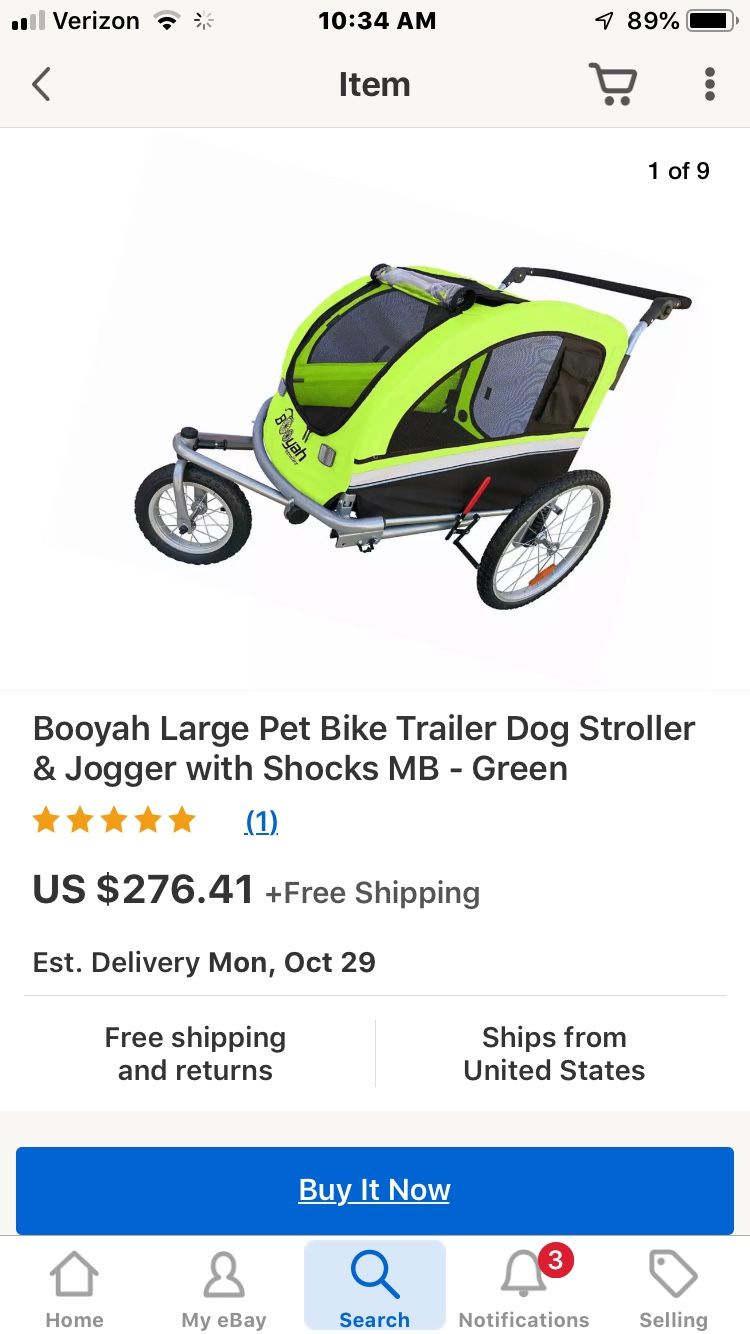 Booyah Large Pet Bike Trailer Dog Stroller & Jogger with Shocks MB