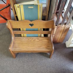Oak Wooden Childs Bench Chair Seat With Heart