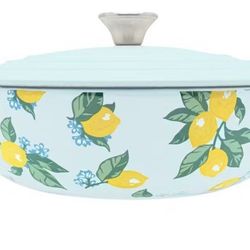 New Farmhouse 4 qt Cast Iron Braiser Cookware Pasta Pot w Lid LEMON Oven Safe