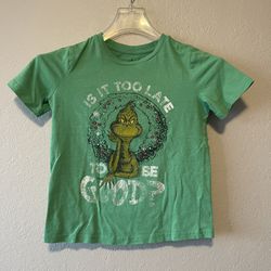 Dr. Seuss The Grinch, Boys Green Is it too late to be good Christmas Shirt Size7