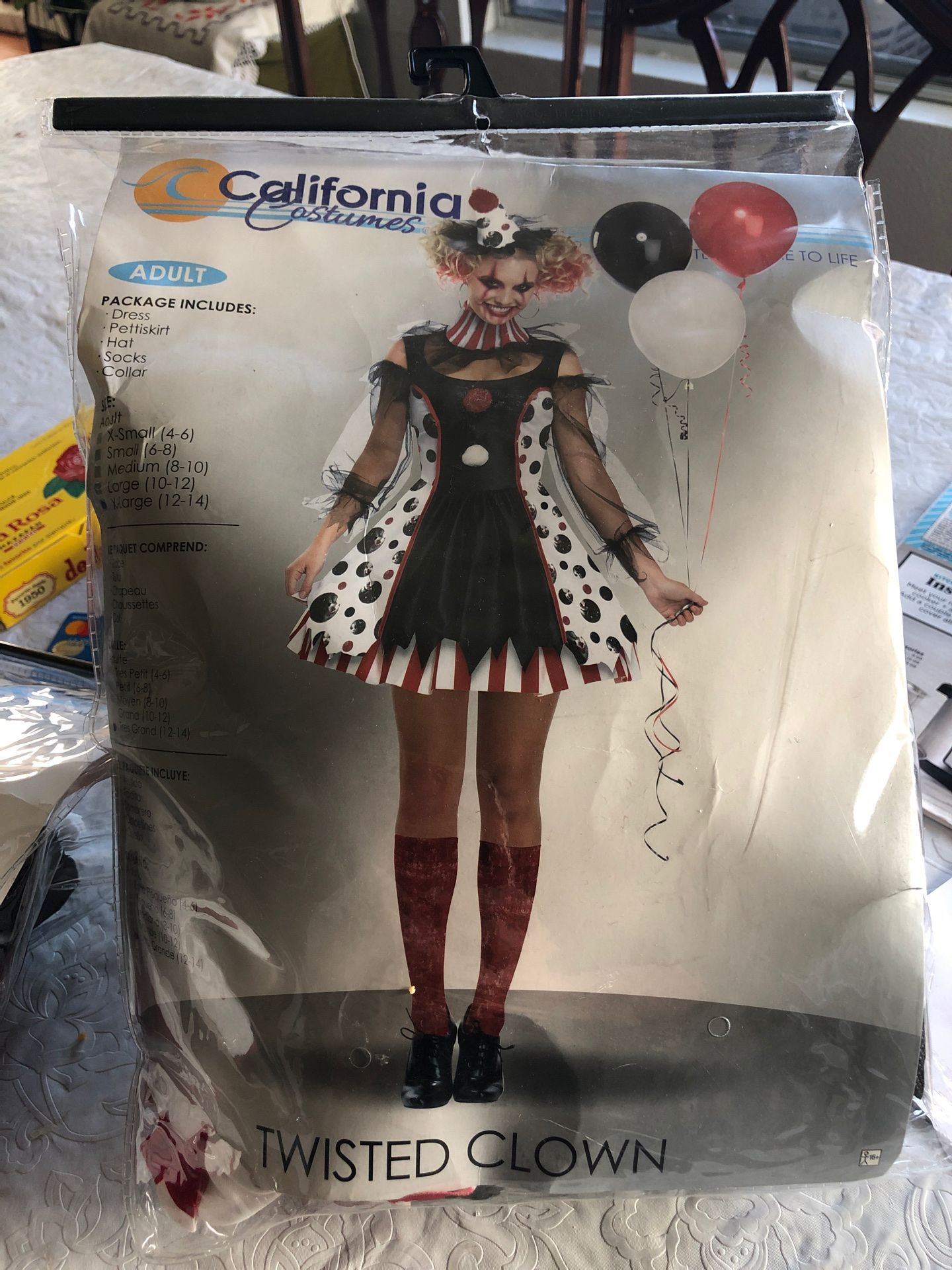 Twisted Clown Costume adult 12-14 NEW