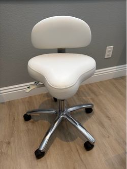 White leather stool with back support
