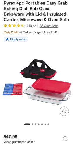 Pyrex baking dish with lid, warming carrying  case