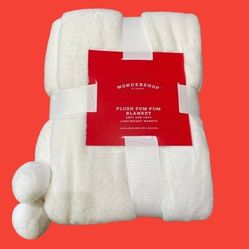 Plush Pom Pom White Blanket  By Wondershop