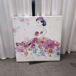Modern Watercolor Style Woman Painting with Floral Dress