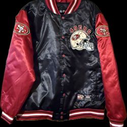 SF 49ers Shiny Black Jacket w/ Red Sleeves