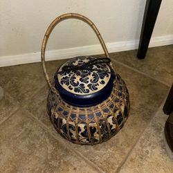 Antique Thai Bamboo Rice Basket 