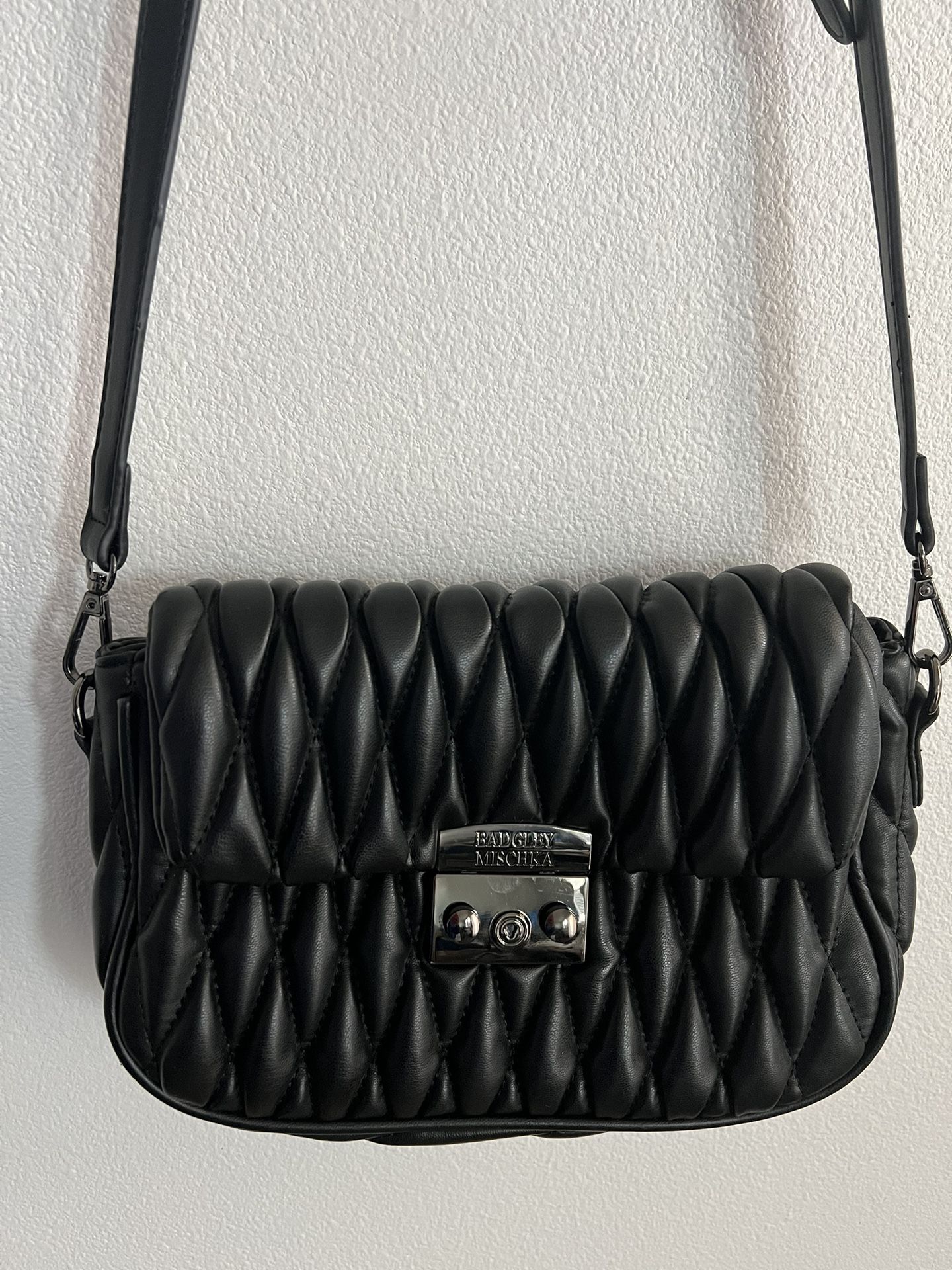 BADGLEY MISCHKA Black Quilted VEGAN Faux Leather Womens Crossbody Bag  