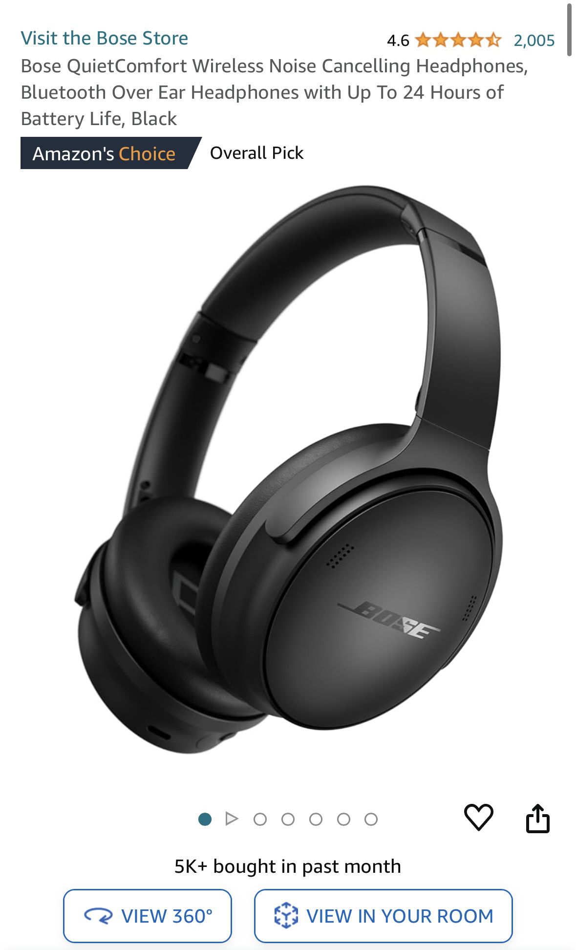 Bose QuietComfort Wireless Noise Cancelling Headphones, Bluetooth Over Ear Headphones with Up To 24 Hours of Battery Life