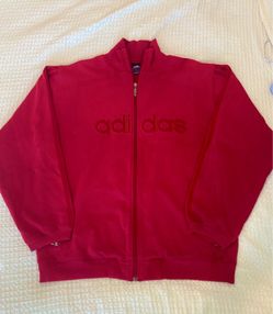 Adidas Vintage Y2K Men’s Embroidered Baggy Red Full Zip Sweatshirt Jacket L
