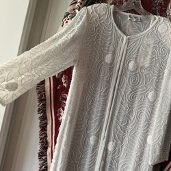 Womens Long Hand Beaded White Duster Cover 