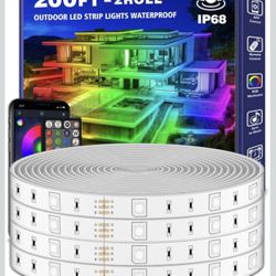 LETIANPAI 200ft Outdoor LED Strip Lights Waterproof 1 Roll,IP68 Outside Led Light Strips with App and Remote,Music Sync RGB Exterior Rope Self Adhesiv