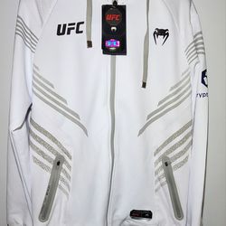 New UFC Venum Authentic Mens Jacket White Fight Night Walkout Hoodie Size Large