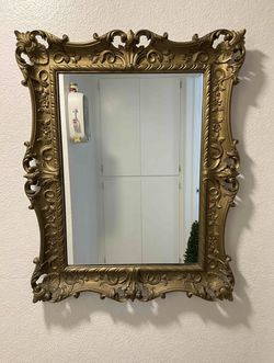 Vintage 28" Ornate Gold Baroque Wall Mirror Hollywood Regency Decor