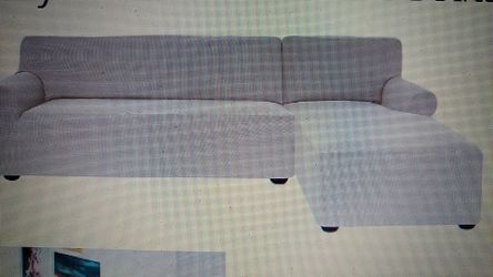 Subrtex 2 Piece L-Shaped Couch Covers Right Chaise Stretch Fabric Sectional Sofa Covers for 2 Seaters (Ivory)