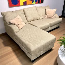 Gold Beige Corduroy L-Shape Chaise Sectional Sofa from Mor Furniture