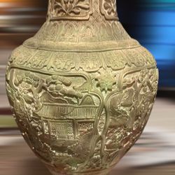 Mid 20th Century plaster vase with Asian inspired motif