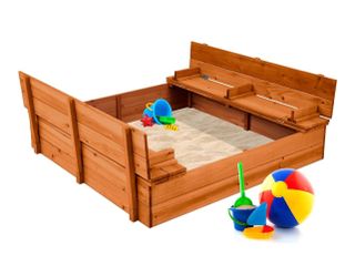 Kids Sandbox with Cover + Sand – Outdoor Play Fun – $50