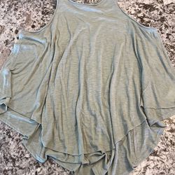 M Free People We The Free Aria Green Oversized Long Tunic Tank Top Medium Boho 