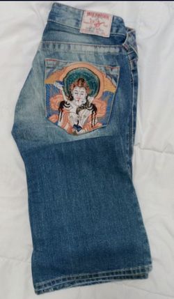 TRUE RELIGION *BOBBY Embroided Boot Cut Women's Blue Denim JEANS 26