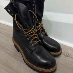 Redwing 2218 Black Steel Toe Men's Size 10 B Leather Logger Boots ANSI Z41 PT91 