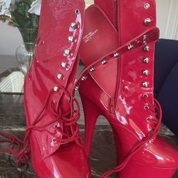 Women Red High Heel Dancer Shoes 