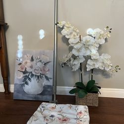 4-Piece Floral Bathroom Decor, Shower Rod, Curtain , Orchid & Wall Art