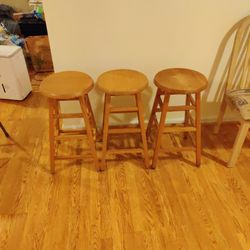 3 Wood Stools Wooden